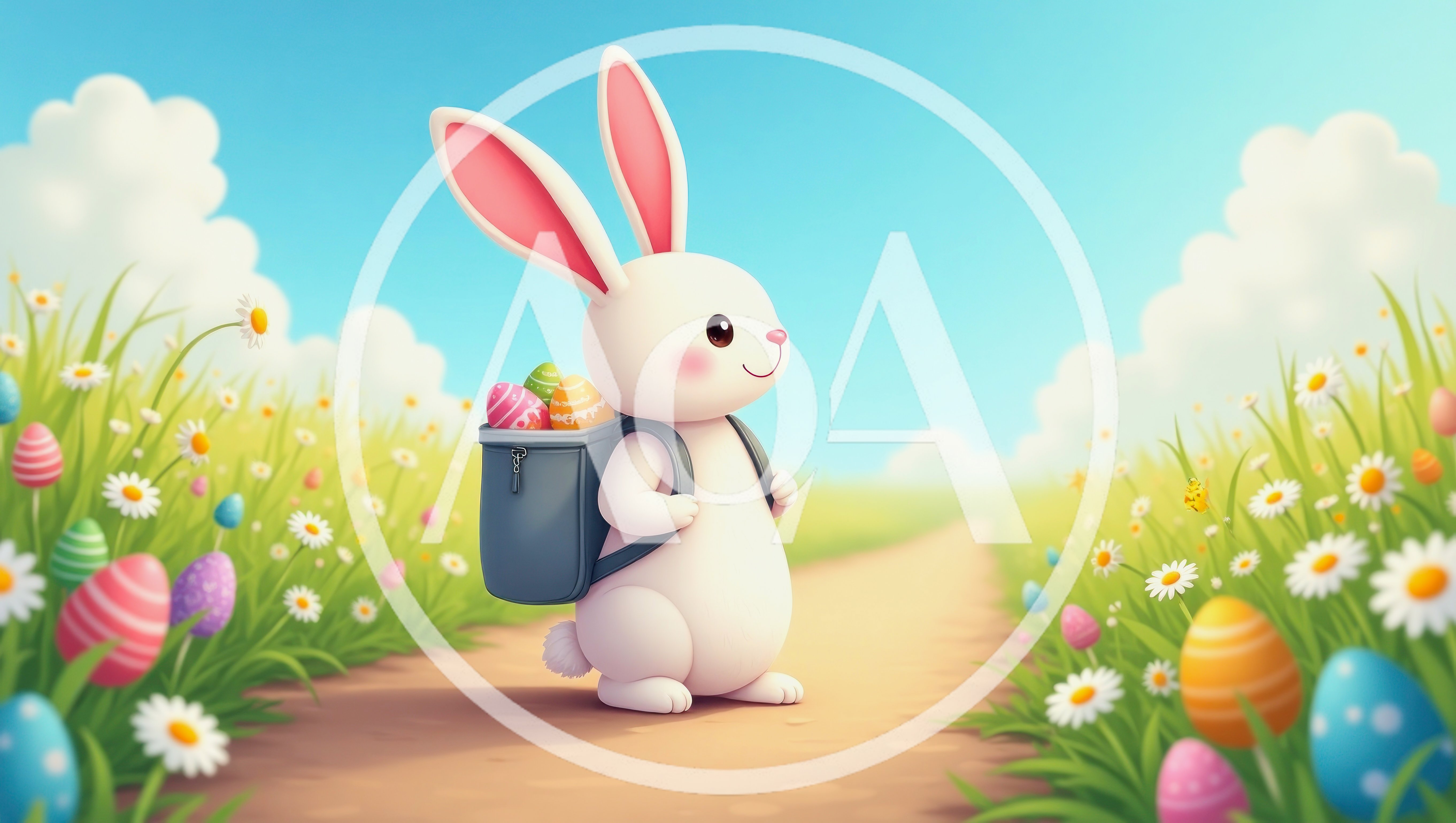 Cute Easter Bunny Carrying Backpack With Colorful Eggs