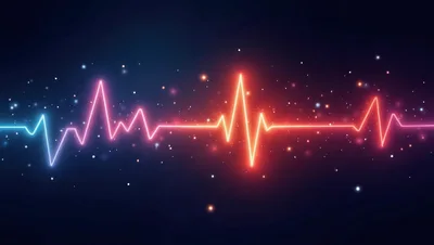 Neon Heartbeat EKG Pulse Line On Dark Background
