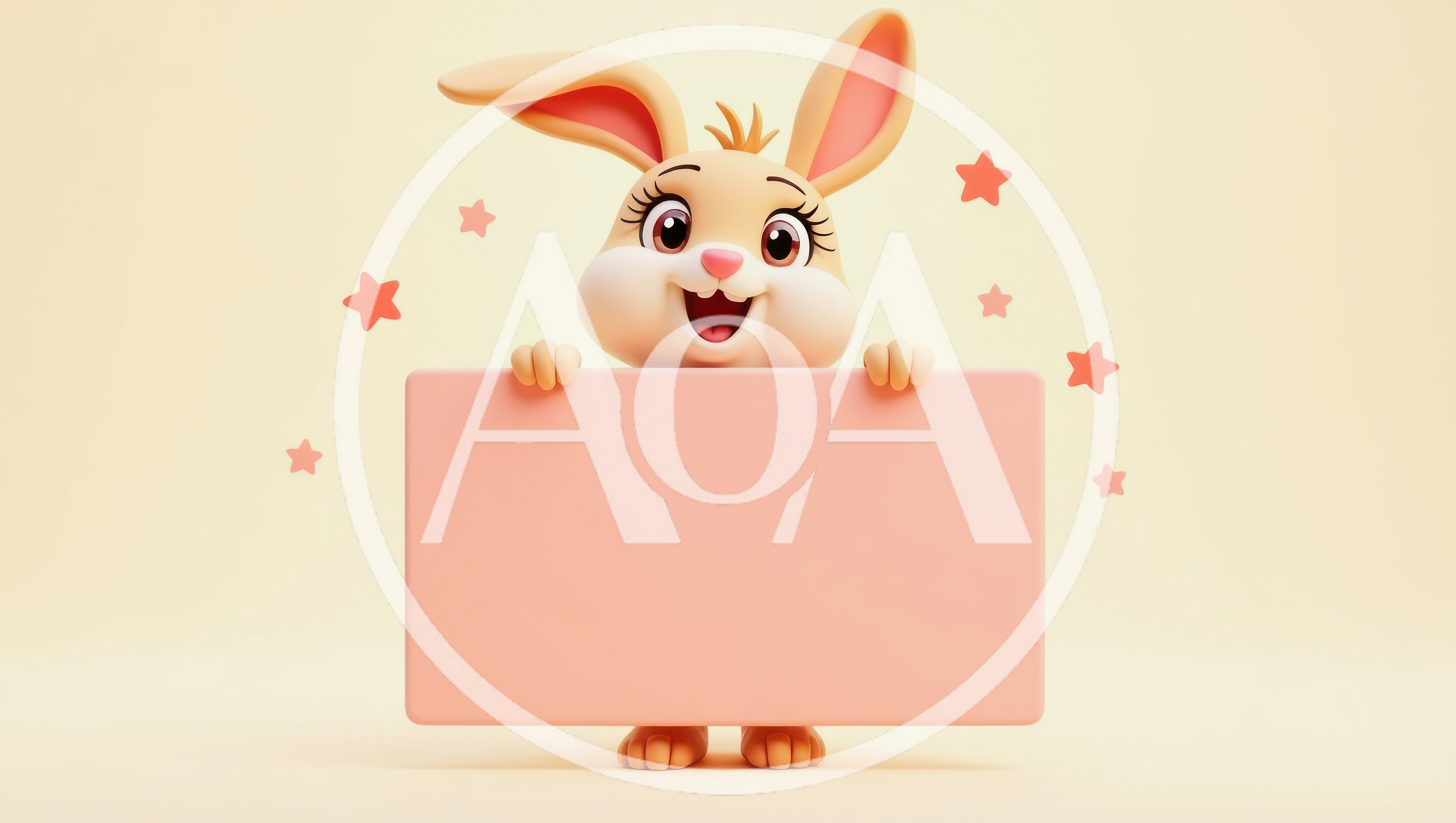 Cute 3D Cartoon Rabbit Holding A Blank Sign
