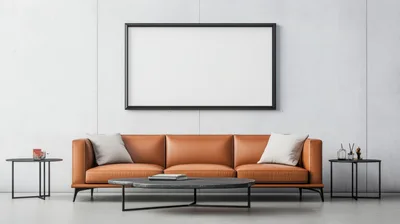 Modern Living Room Interior With Leather Sofa And Frame