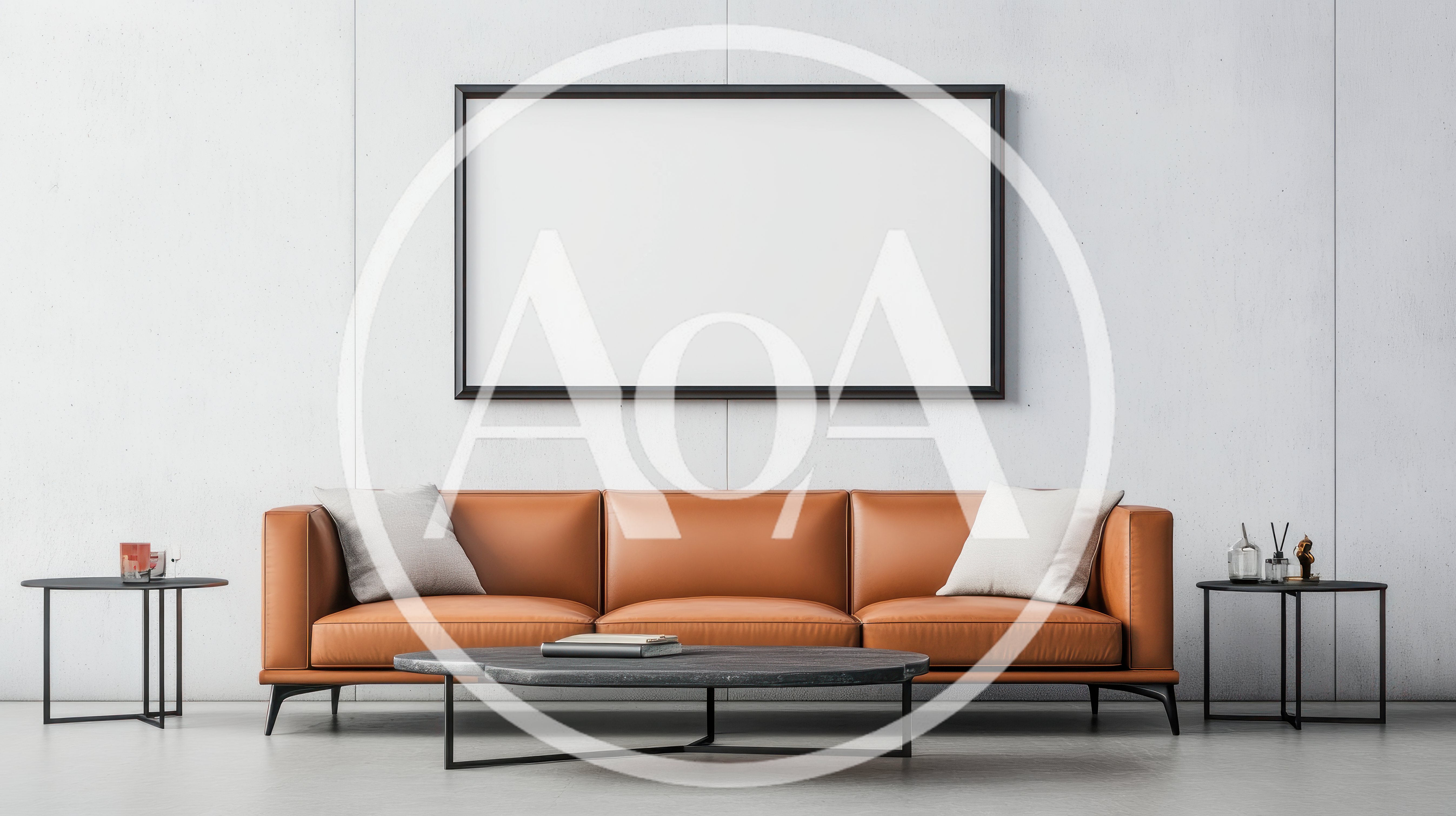 Modern Living Room Interior With Leather Sofa And Frame