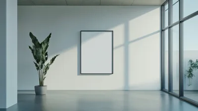 Minimalist Interior With Blank Poster Frame And Plant
