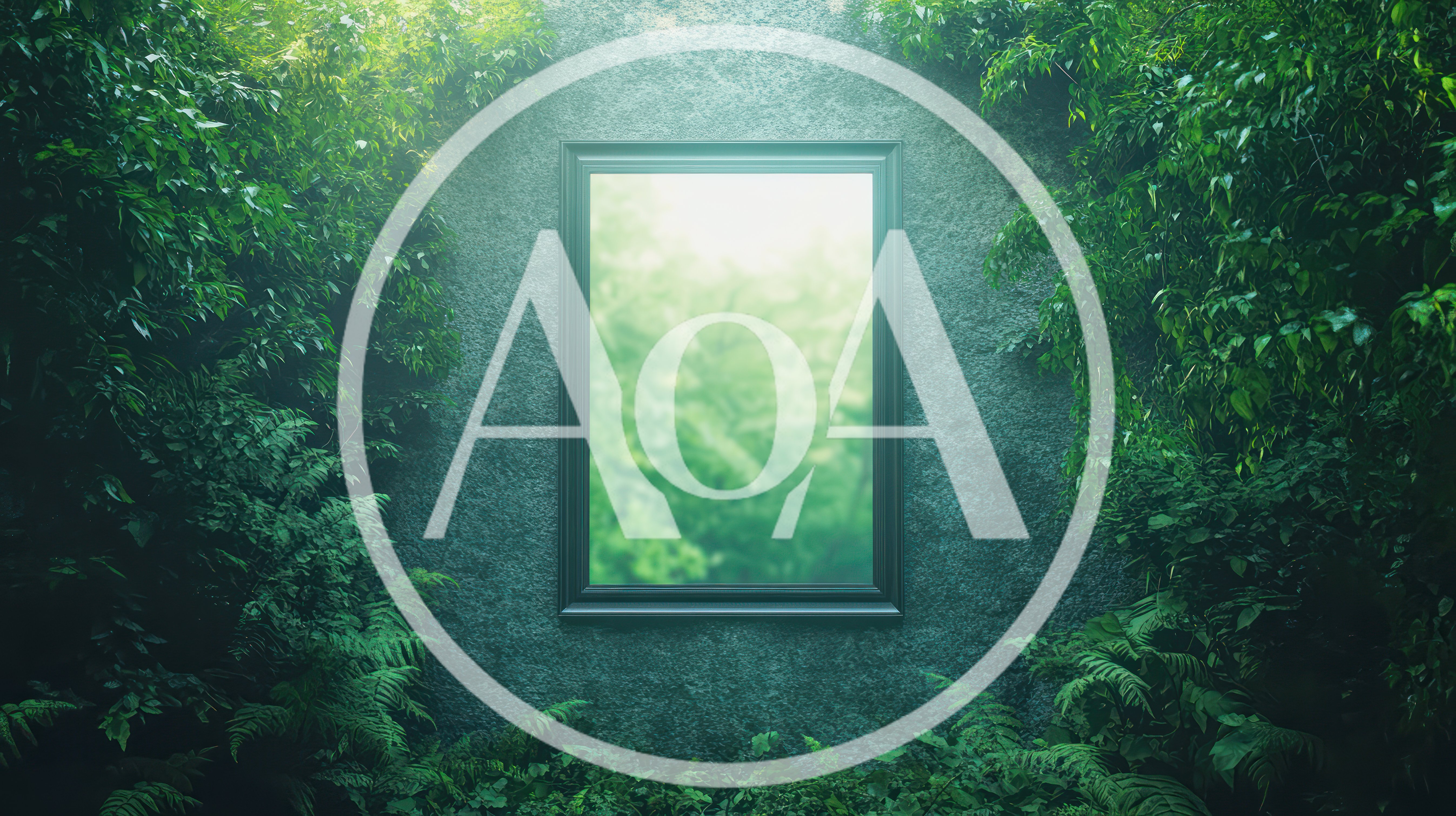 Rectangular Mirror Frame Embedded In A Lush Jungle Wall