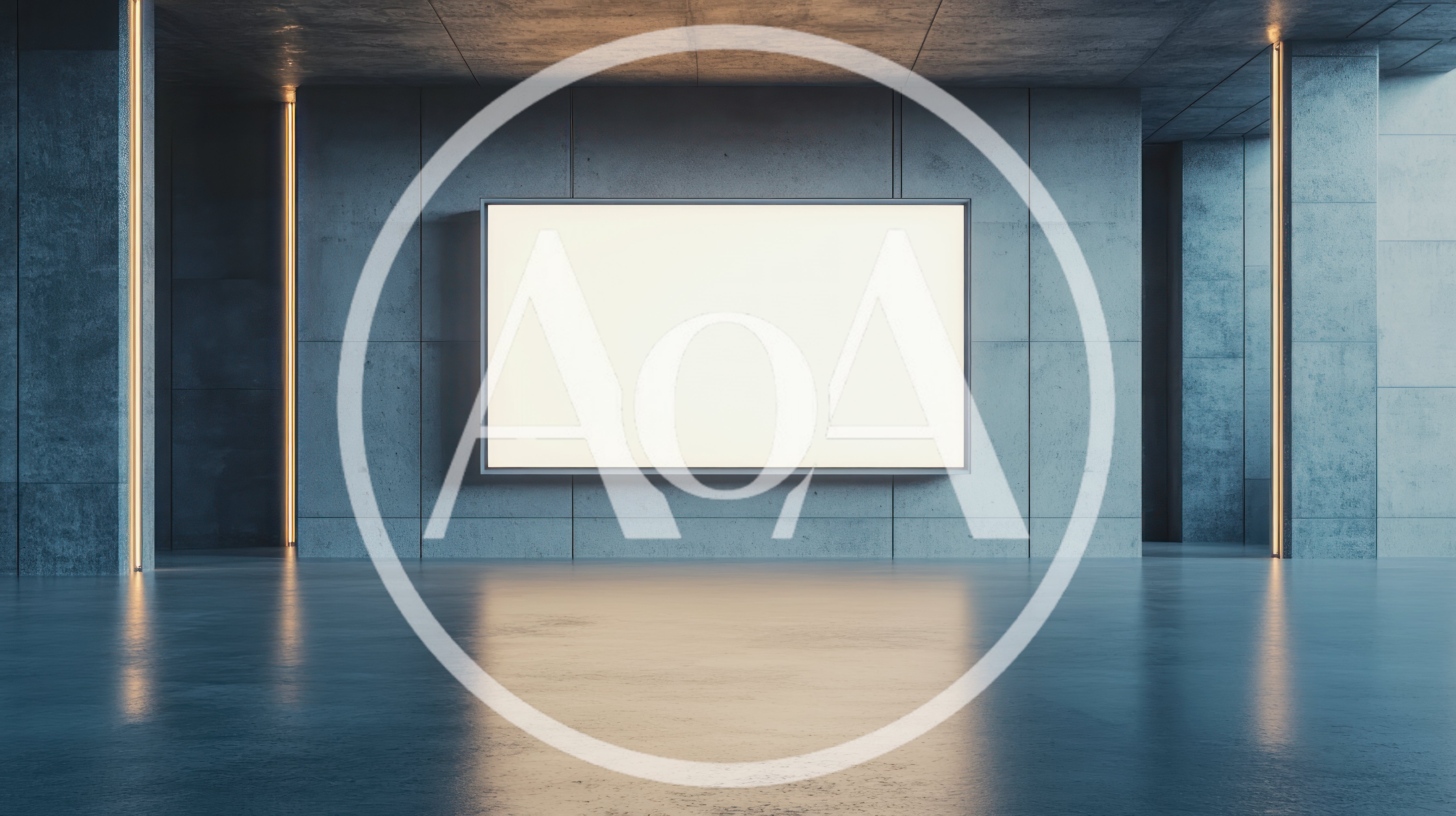 Blank Rectangular Billboard On Concrete Wall In Modern Hall