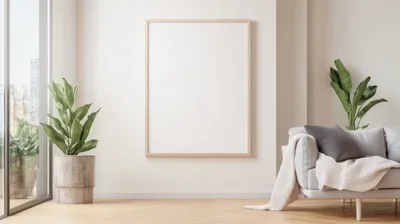 Minimalist Living Room Interior With Blank Poster Frame