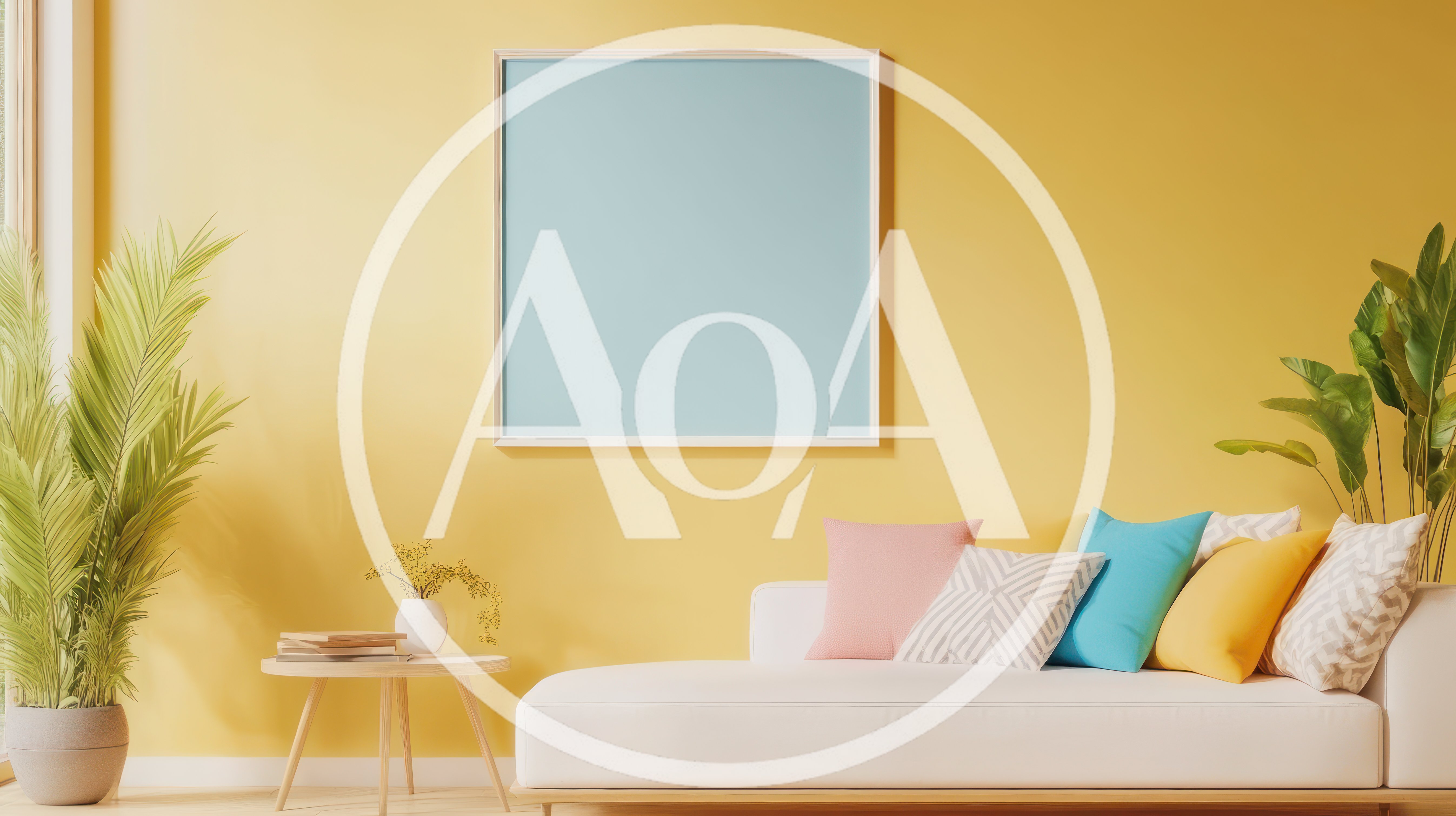 Modern Living Room Interior With Yellow Wall And Sofa