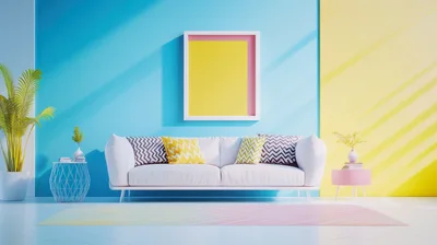Modern Living Room With Colorful Walls And Sofa