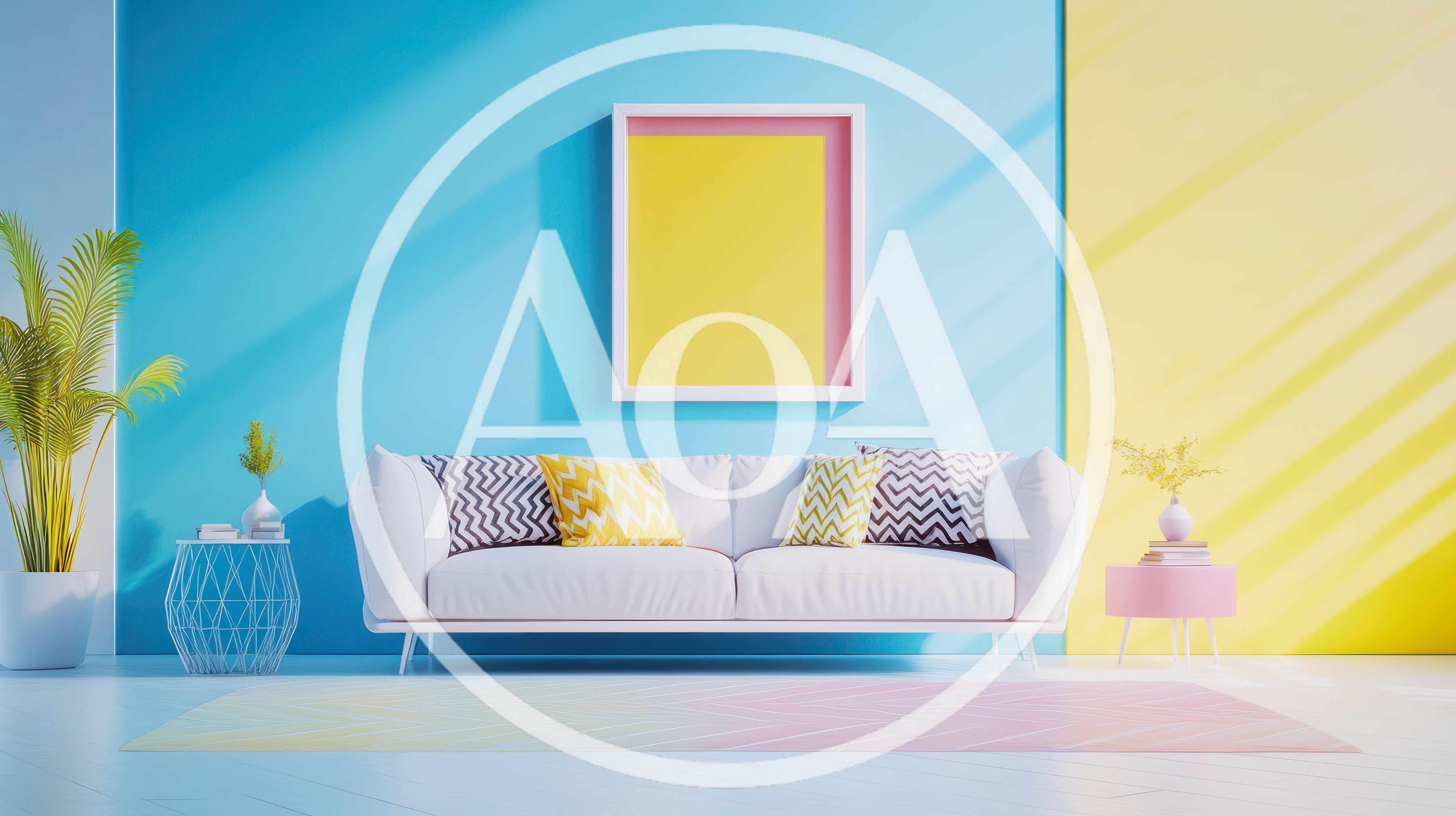 Modern Living Room With Colorful Walls And Sofa