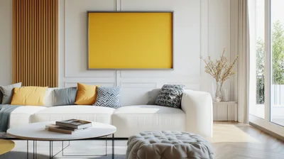 Modern Living Room Interior With Yellow Art Frame