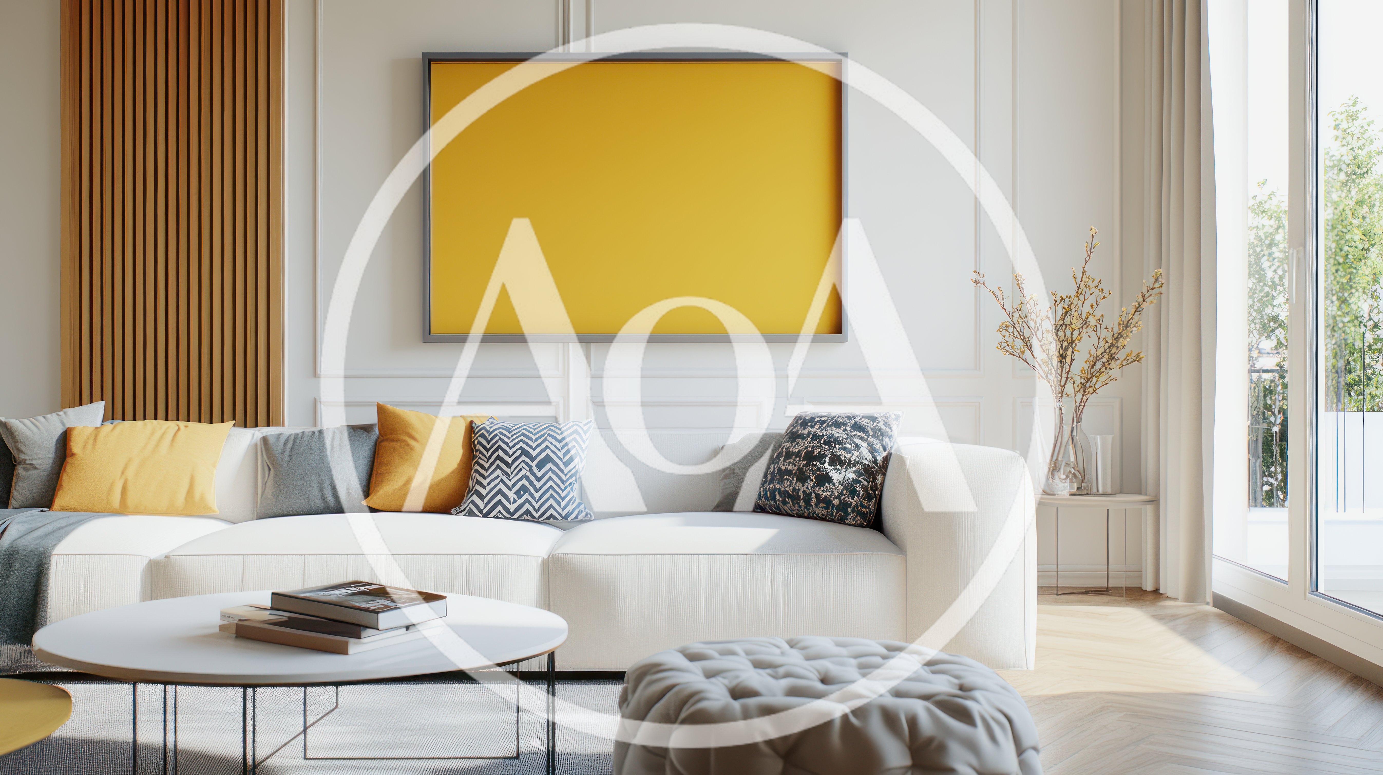Modern Living Room Interior With Yellow Art Frame
