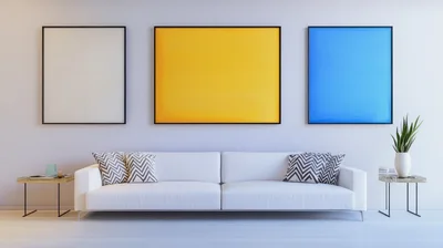 Modern Living Room With White Sofa And Wall Art