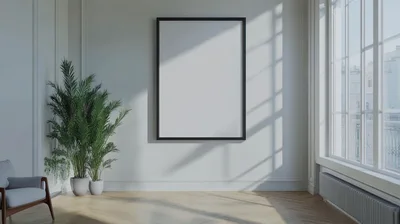 Empty Picture Frame Mockup In Minimalist Living Room
