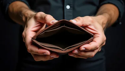 Person Holding An Empty Brown Leather Wallet