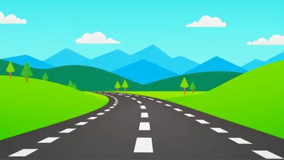 Flat Vector Illustration Of A Winding Road Through Mountains