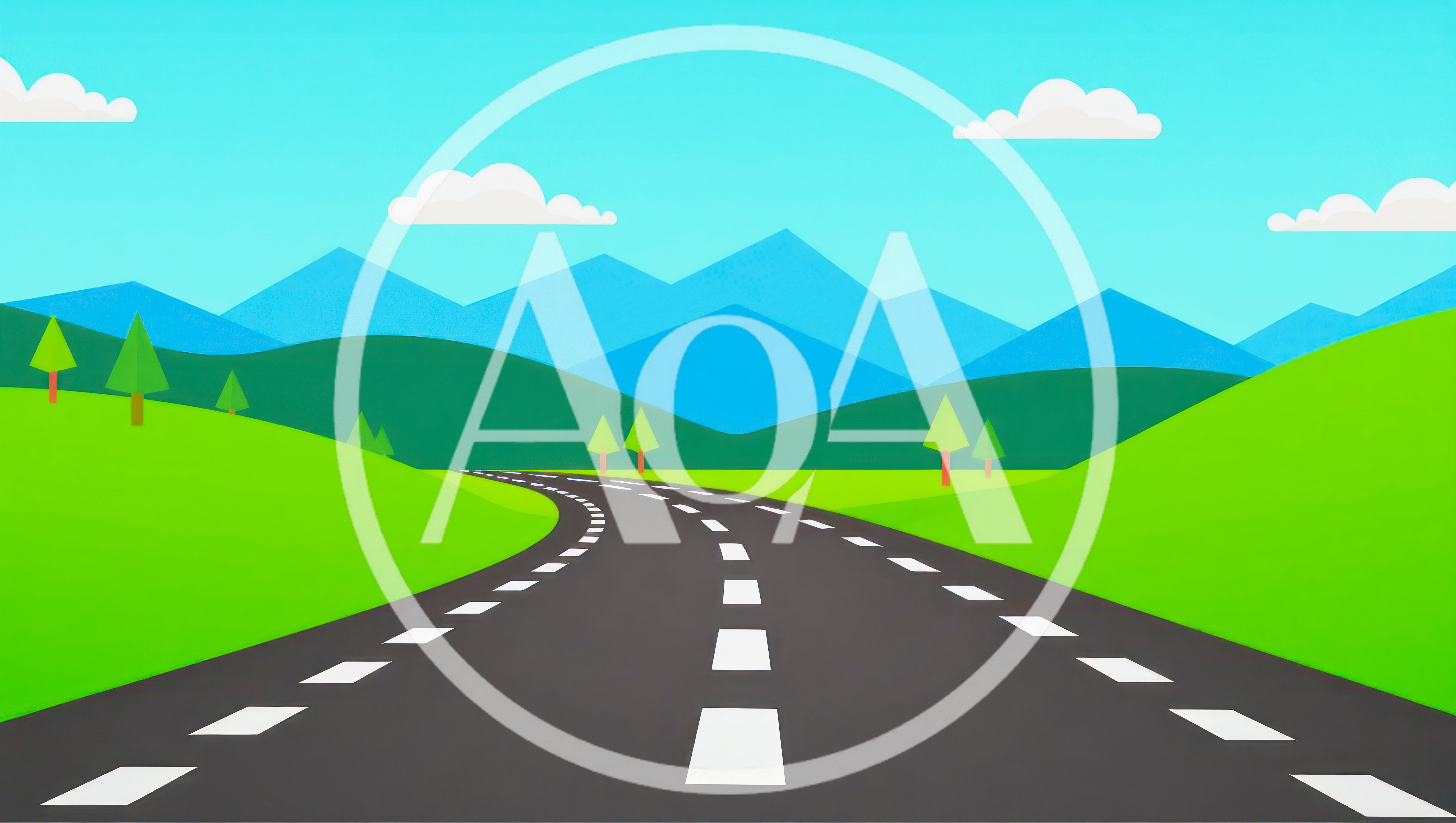 Flat Vector Illustration Of A Winding Road Through Mountains