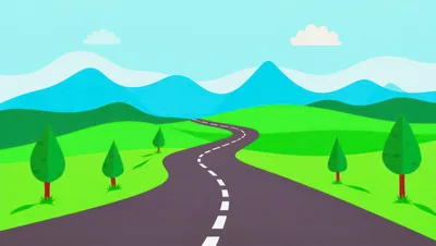 Flat Vector Illustration Of A Winding Road Through Hills