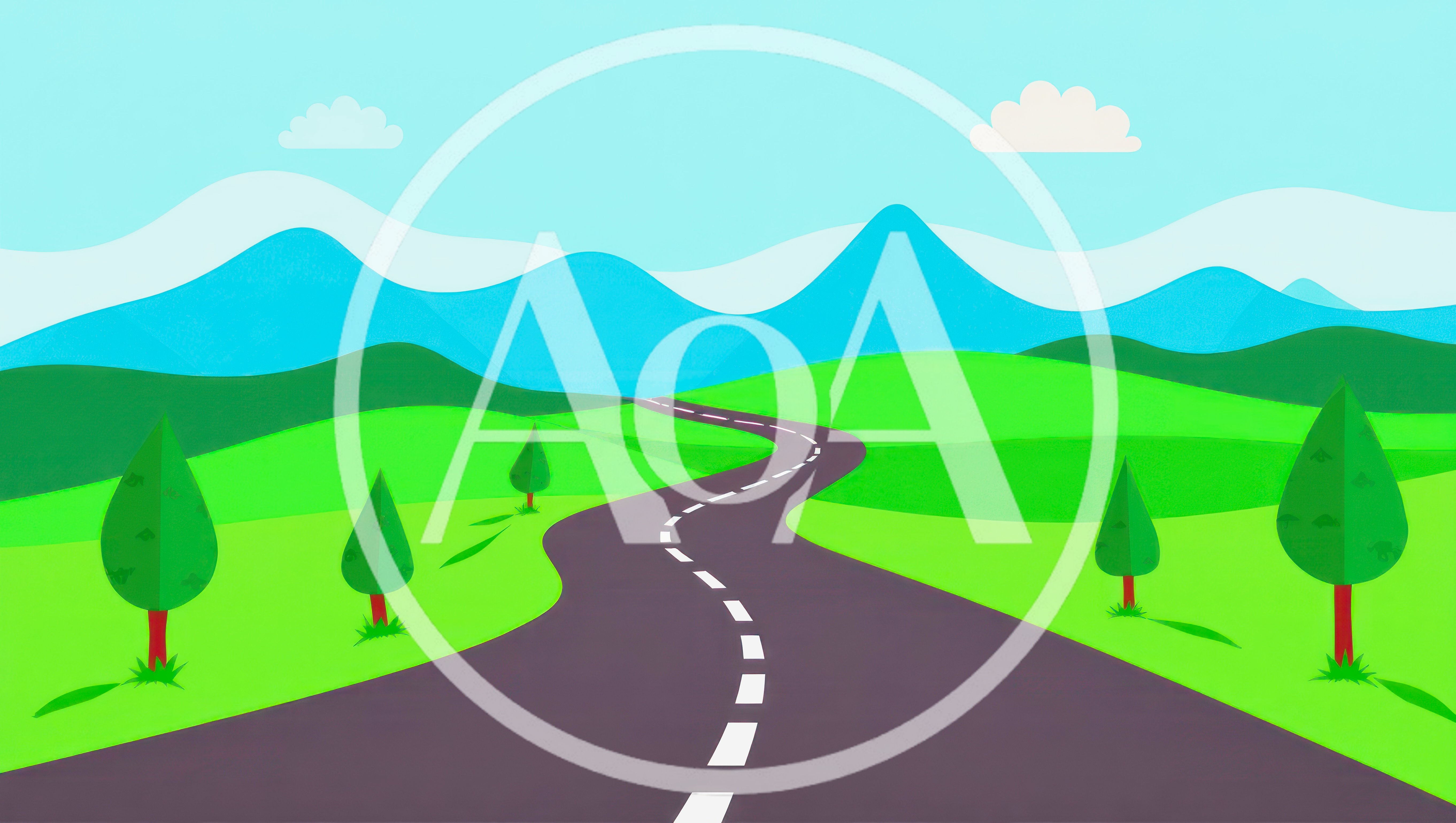 Flat Vector Illustration Of A Winding Road Through Hills