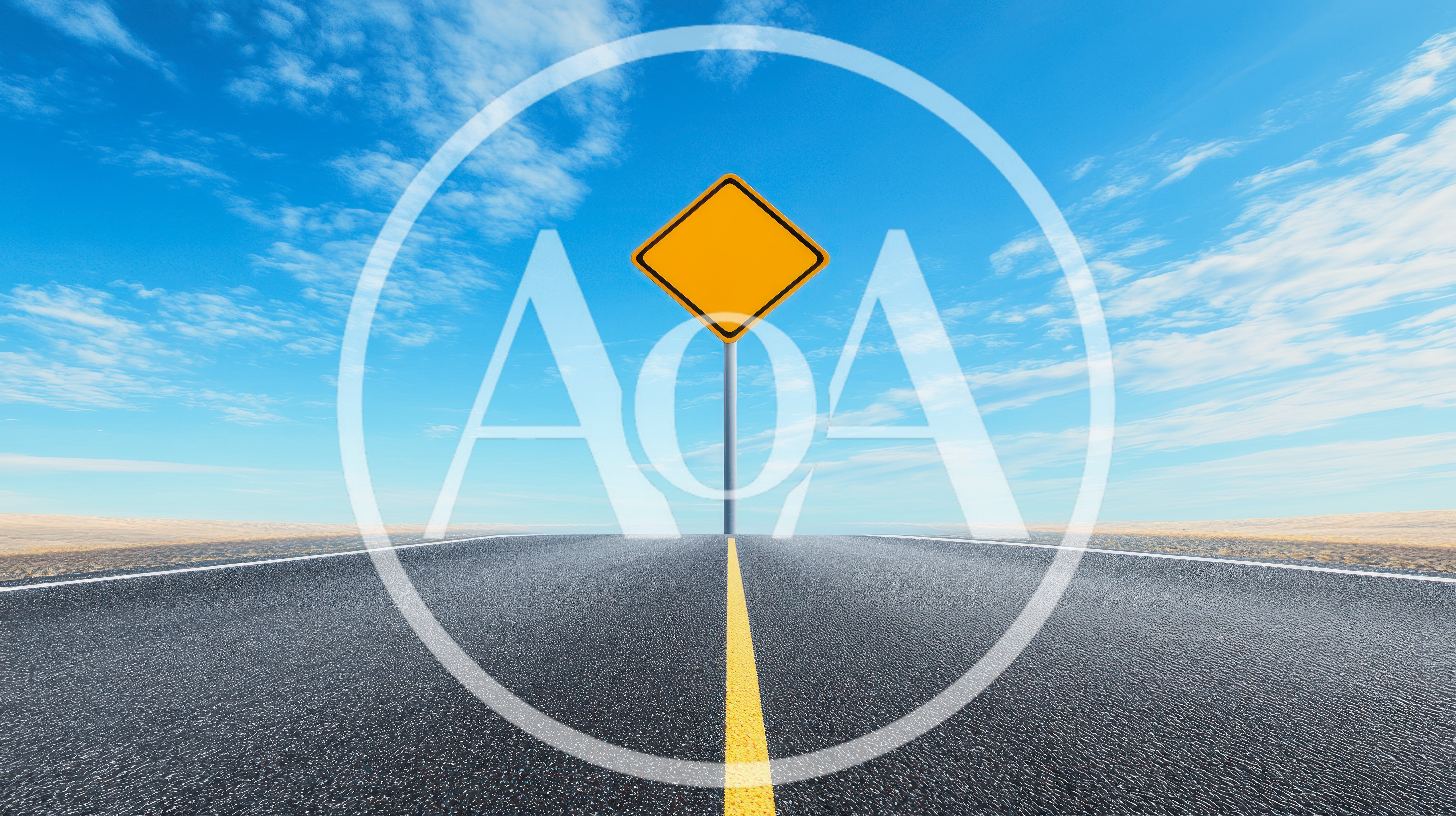 Blank Yellow Road Sign On Empty Asphalt Highway
