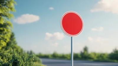 Blank Red Circular Traffic Sign On Roadside
