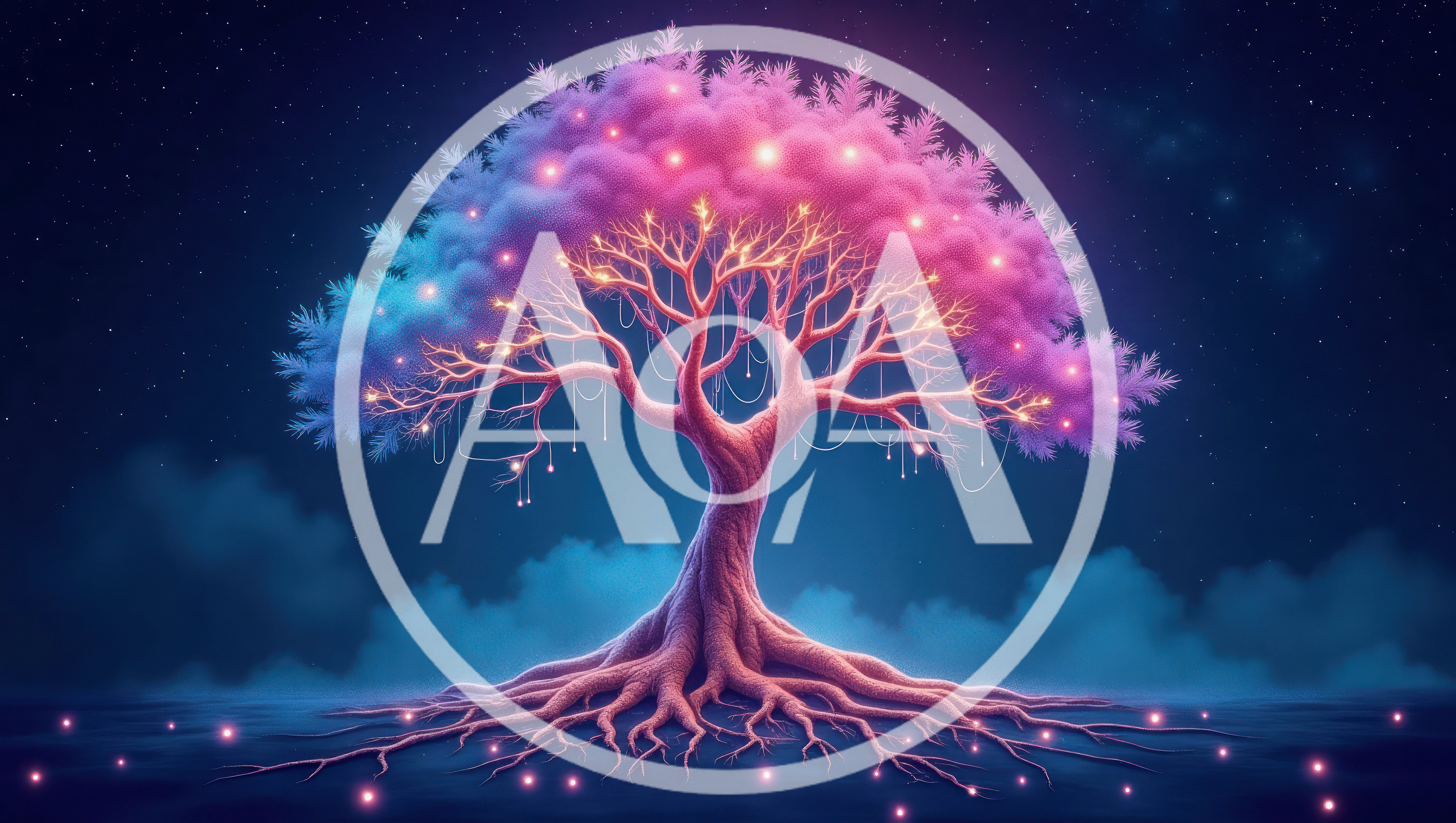 Glowing Fantasy Tree With Bioluminescent Roots