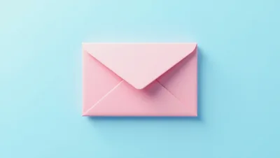 Minimalist Pink Envelope On Pastel Blue Background