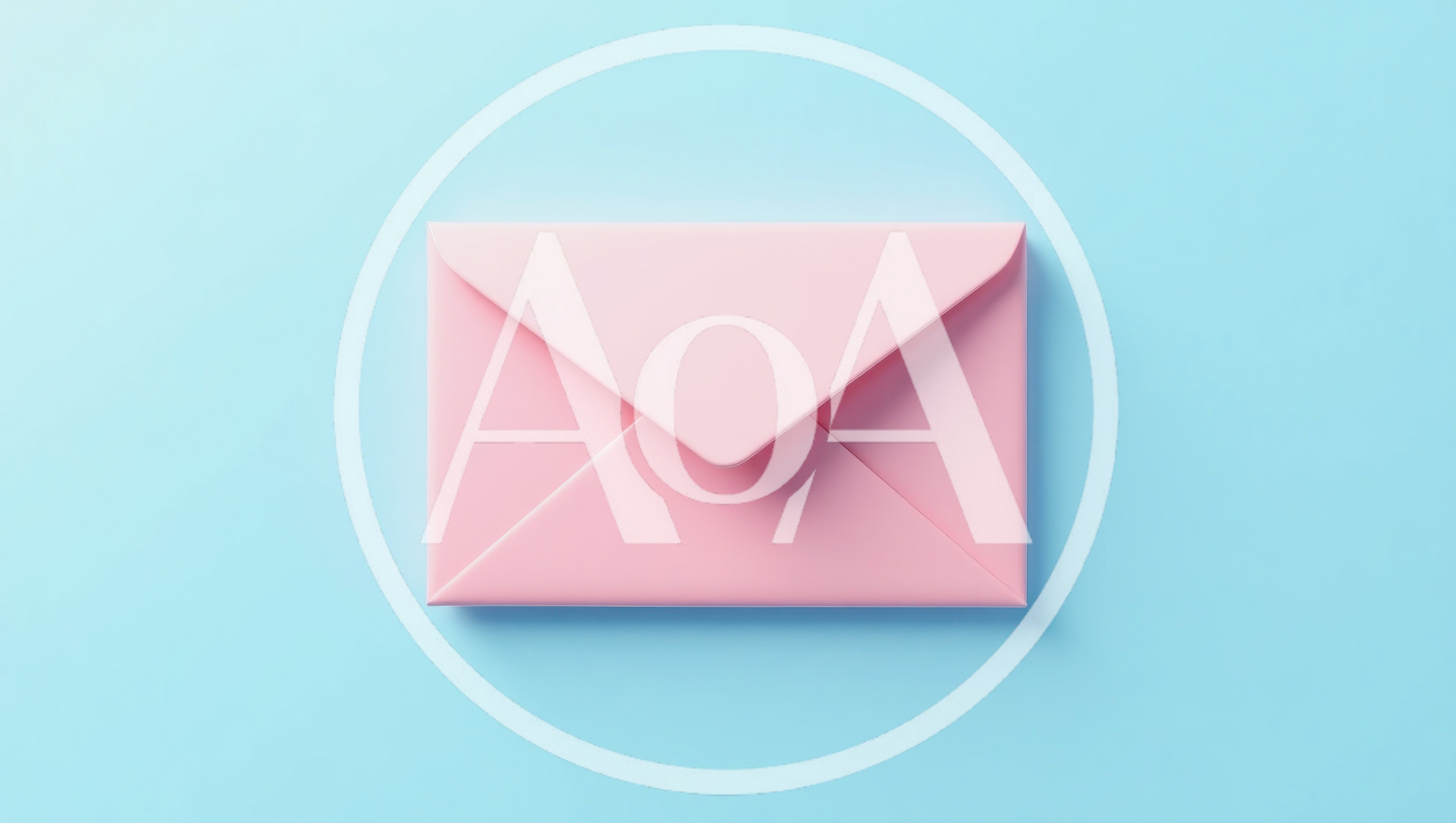 Minimalist Pink Envelope On Pastel Blue Background