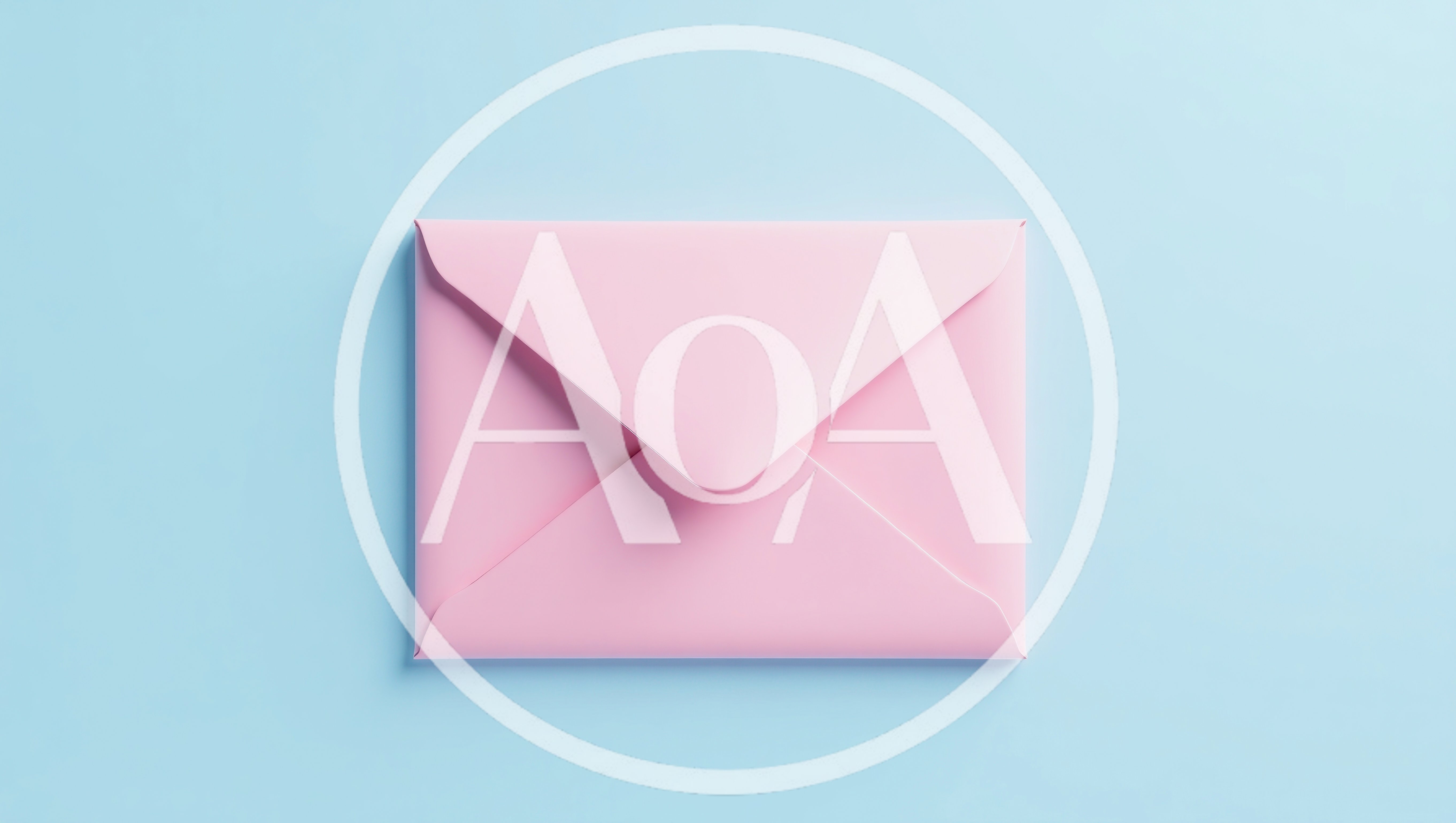 Pink Envelope Centered on a Light Blue Background