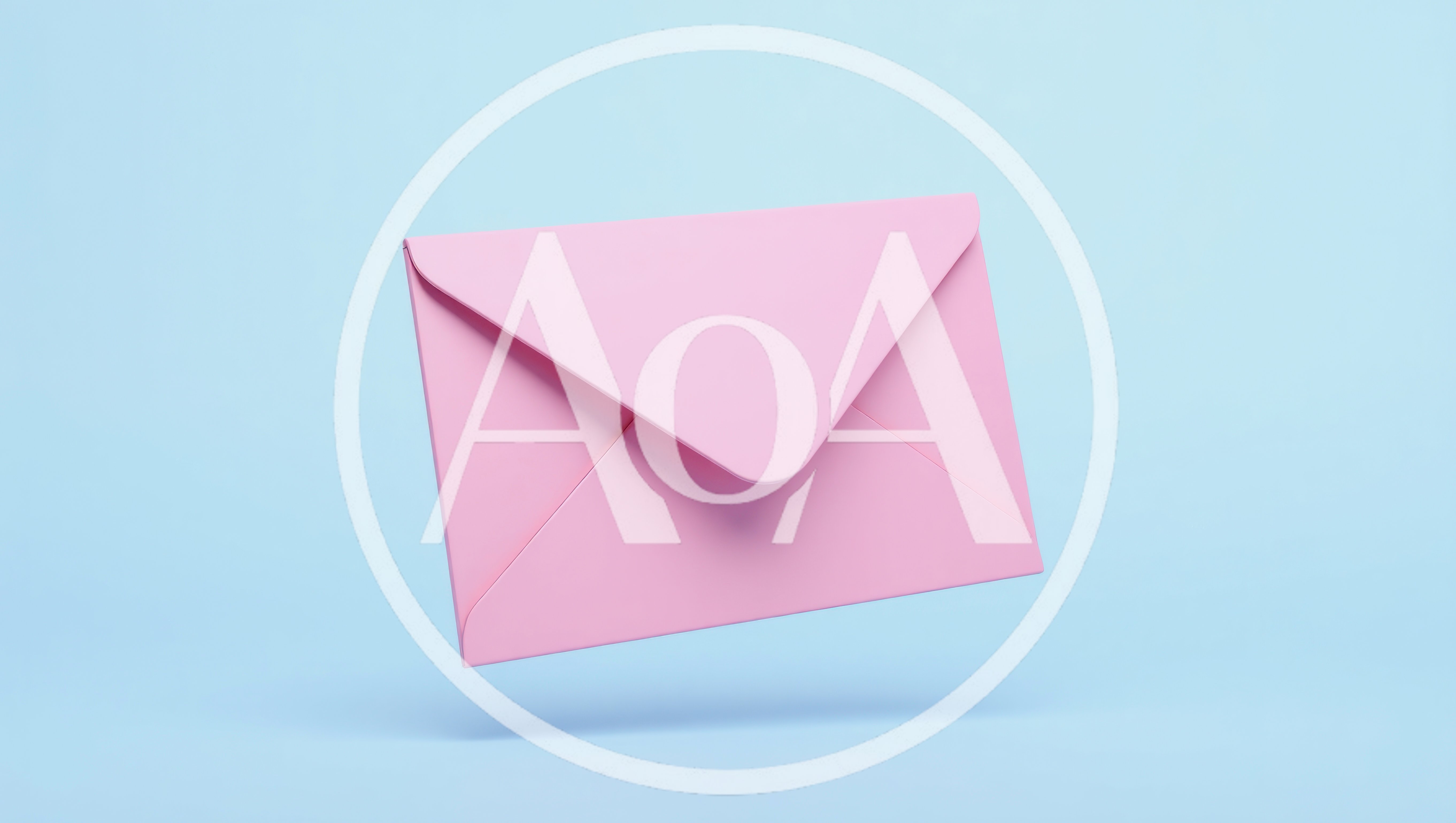 Floating Pink Envelope on Pastel Blue Background