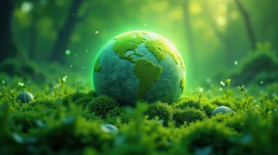 Moss Covered Earth Globe In Lush Green Forest