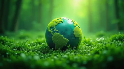 Moss Covered Earth Globe In Lush Green Forest