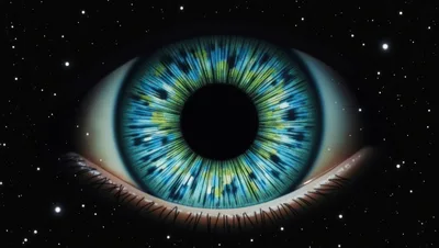 Close Up Of A Human Eye With A Galaxy Iris