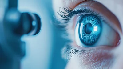 Close Up Of Human Eye During Optometry Exam