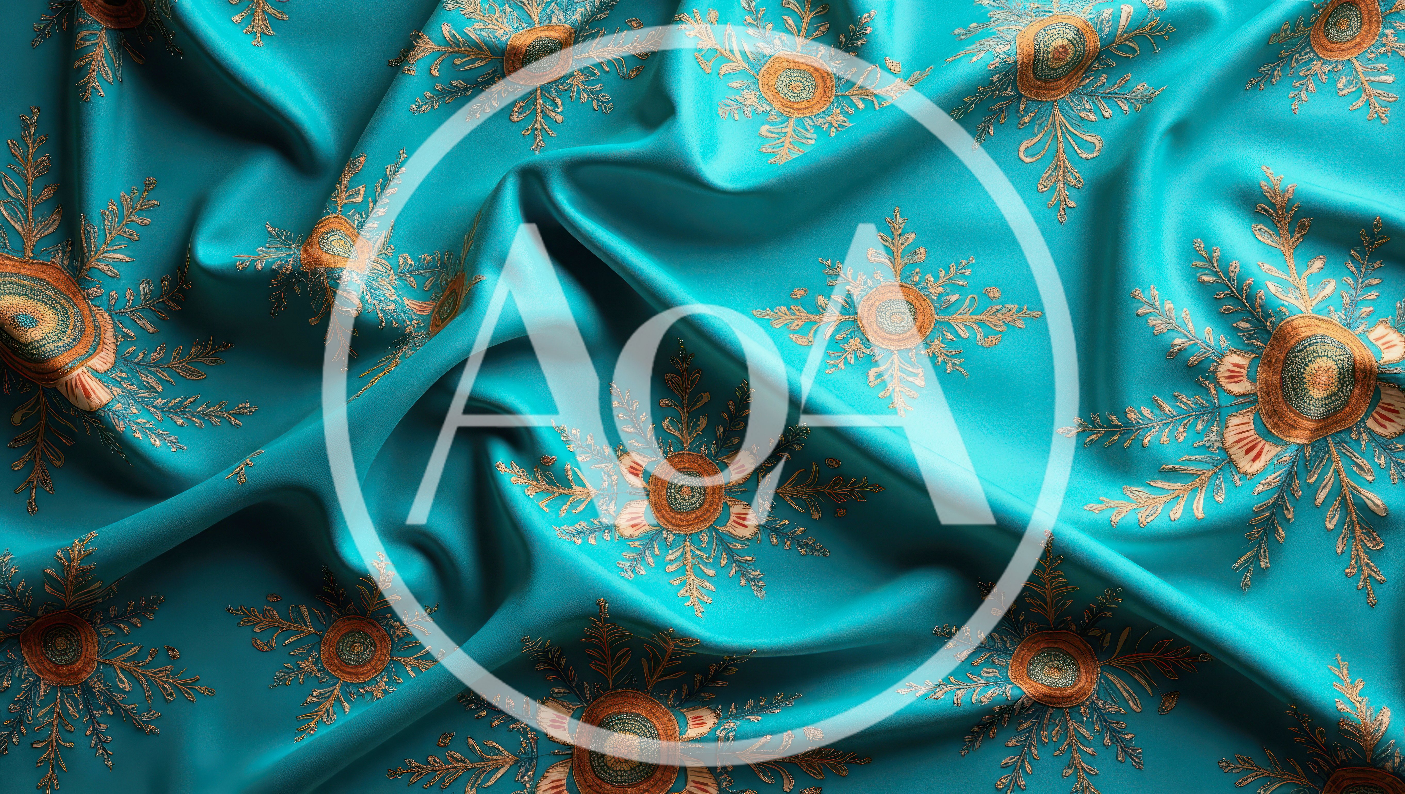 Turquoise Fabric With Intricate Gold Snowflake Pattern