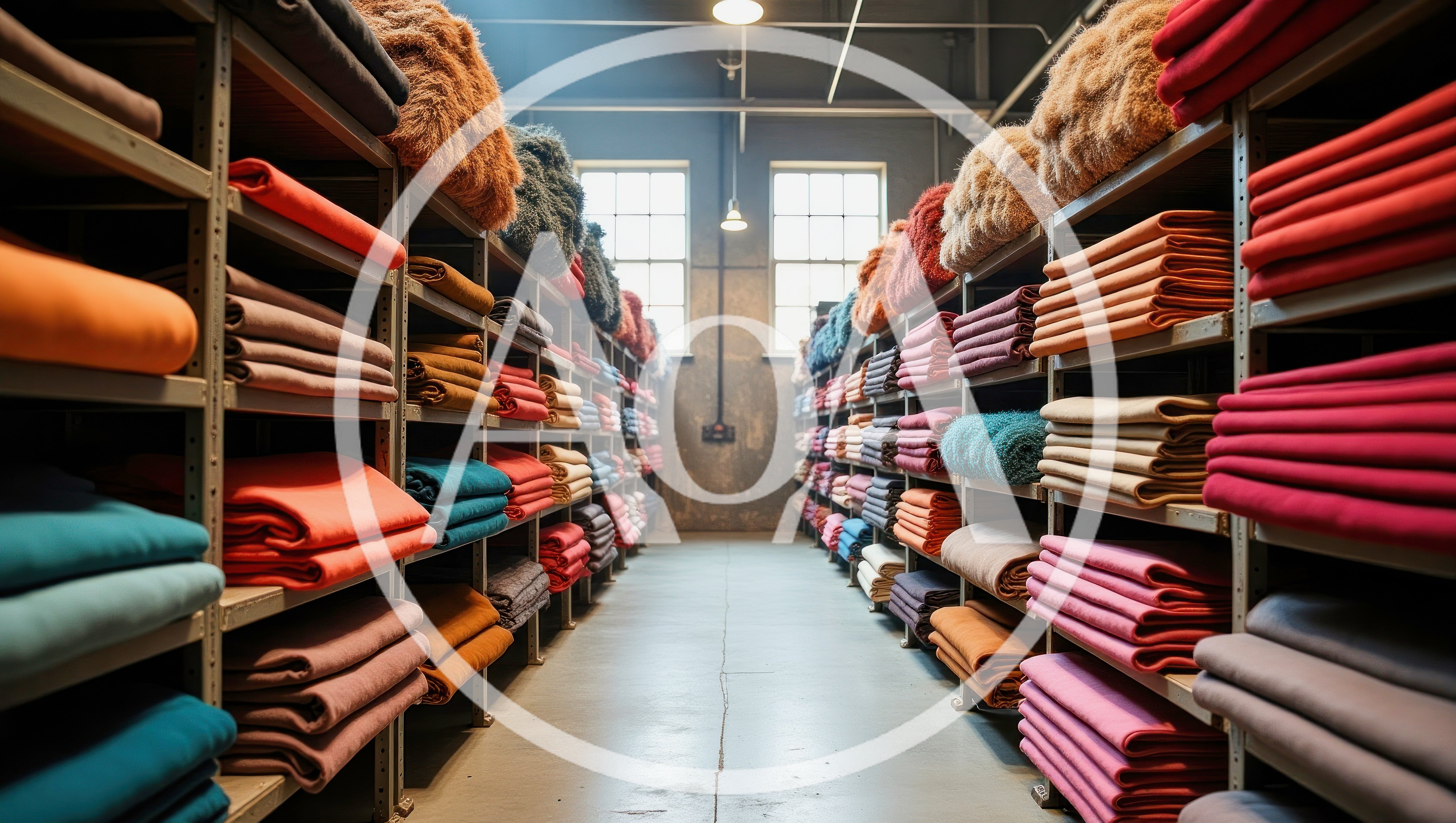 Stacks Of Colorful Fabric Bolts In Textile Warehouse