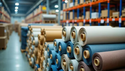 Fabric Rolls Stored In A Large Industrial Warehouse