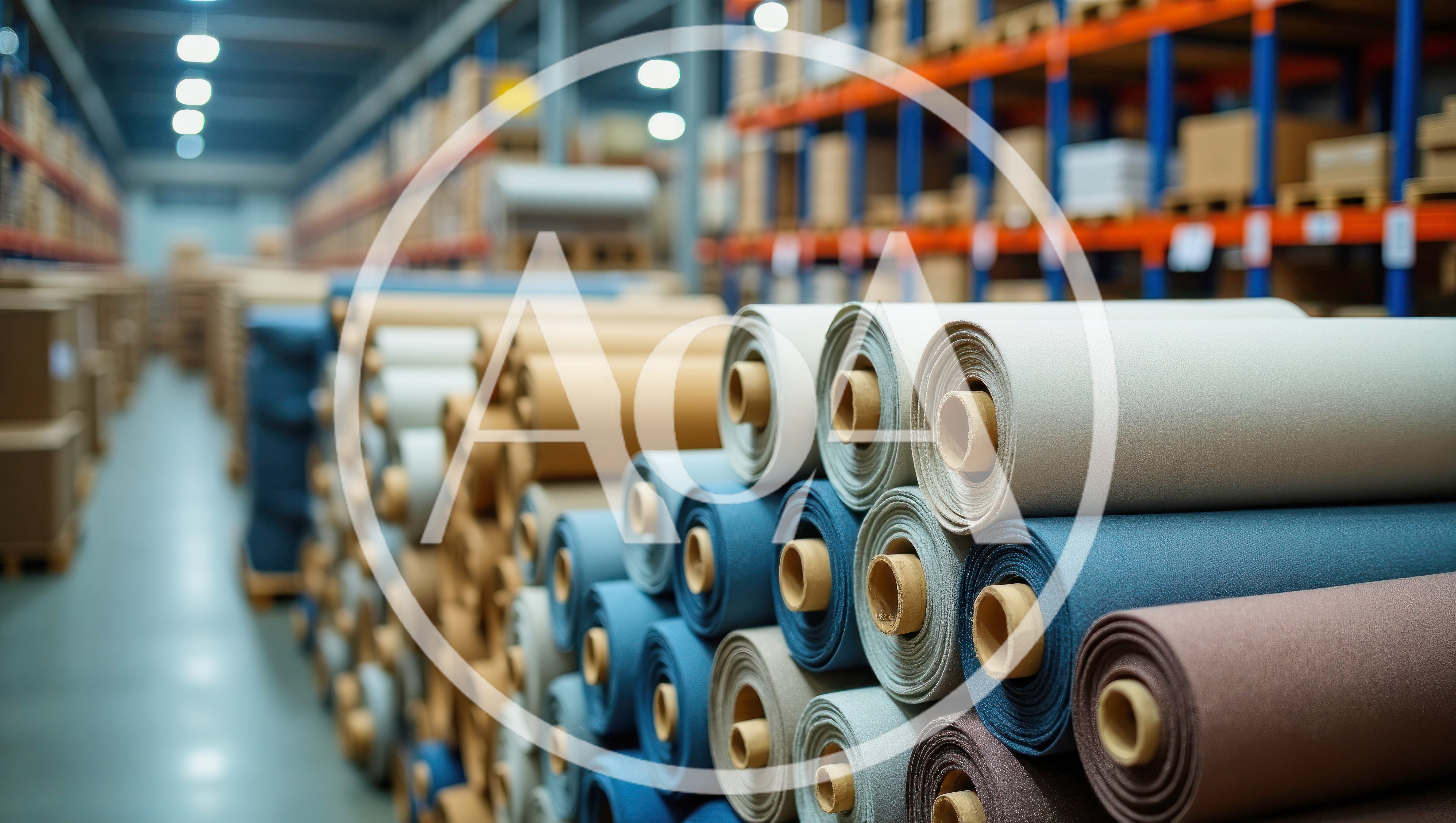 Fabric Rolls Stored In A Large Industrial Warehouse