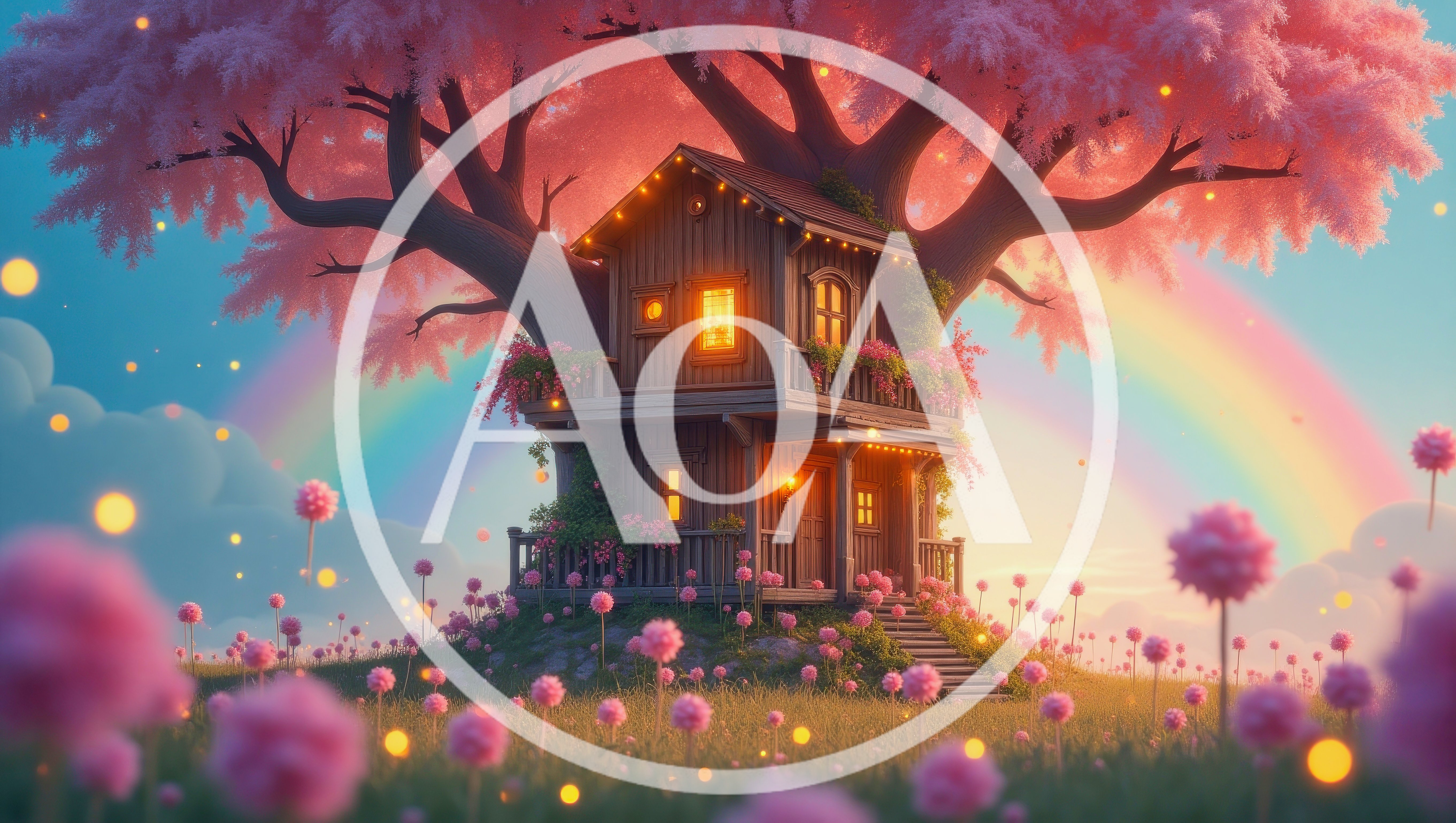 Whimsical Treehouse Nestled In A Magical Pink Forest