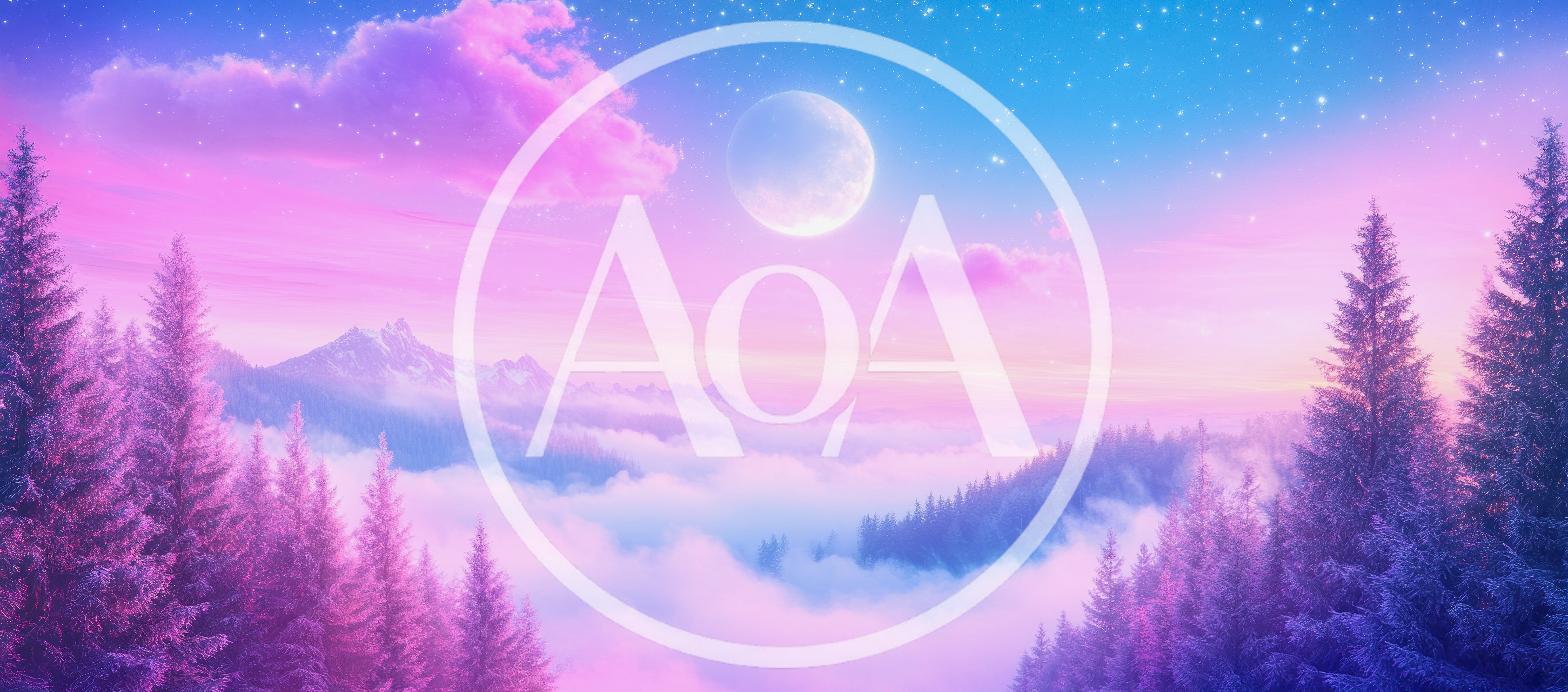 Dreamy Pastel Mountain Landscape With Moonlit Clouds