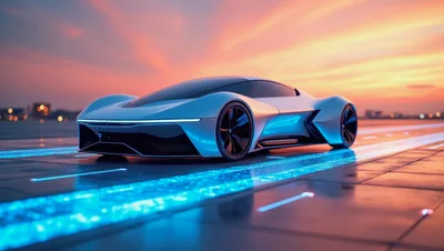 Futuristic Concept Sports Car on Glowing Track