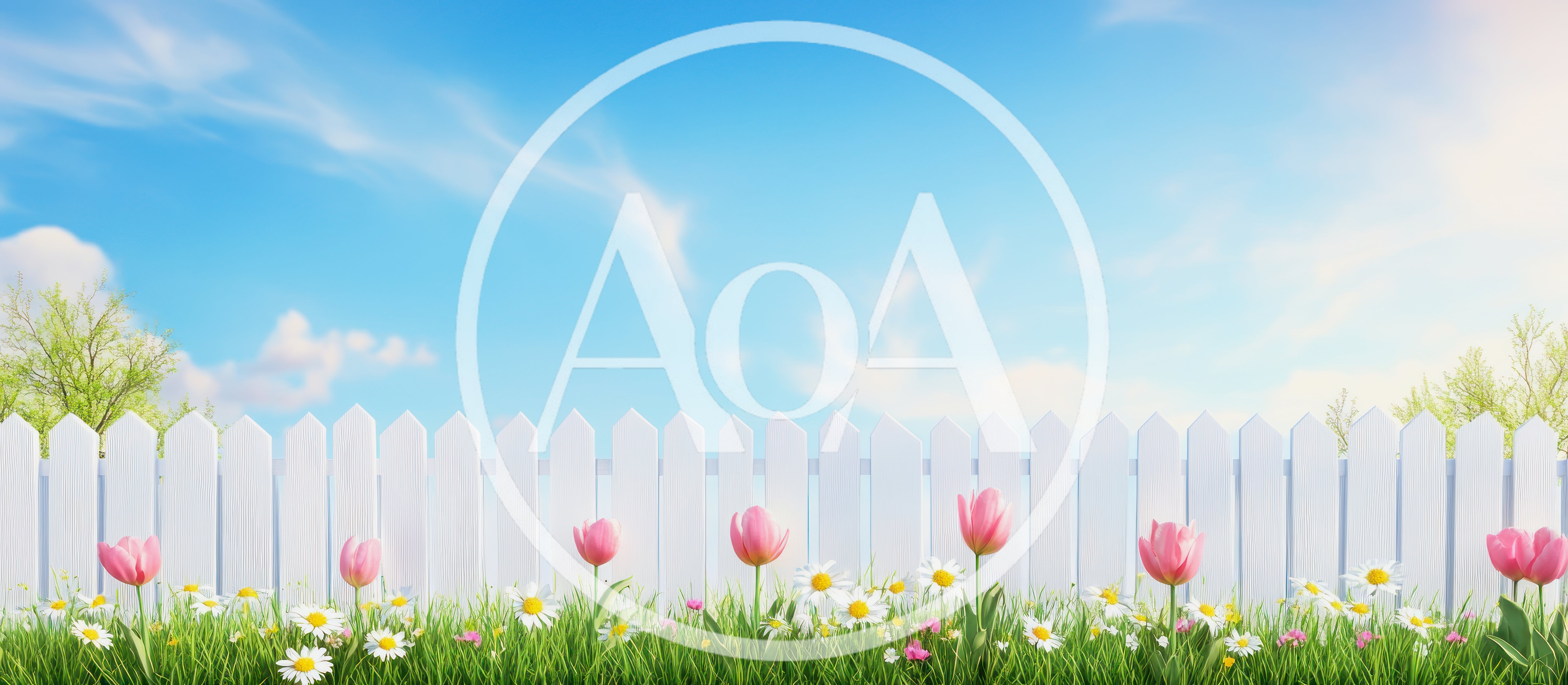 White Picket Fence With Spring Flowers