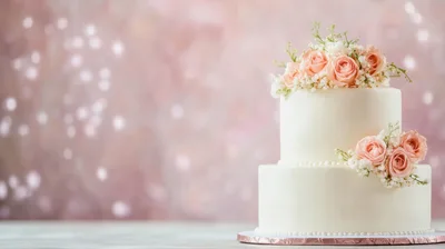 Two Tier Wedding Cake With Pink Roses