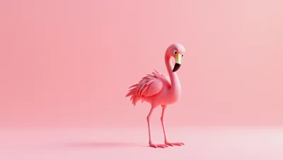 3D Rendered Cartoon Flamingo Standing On Pink Background
