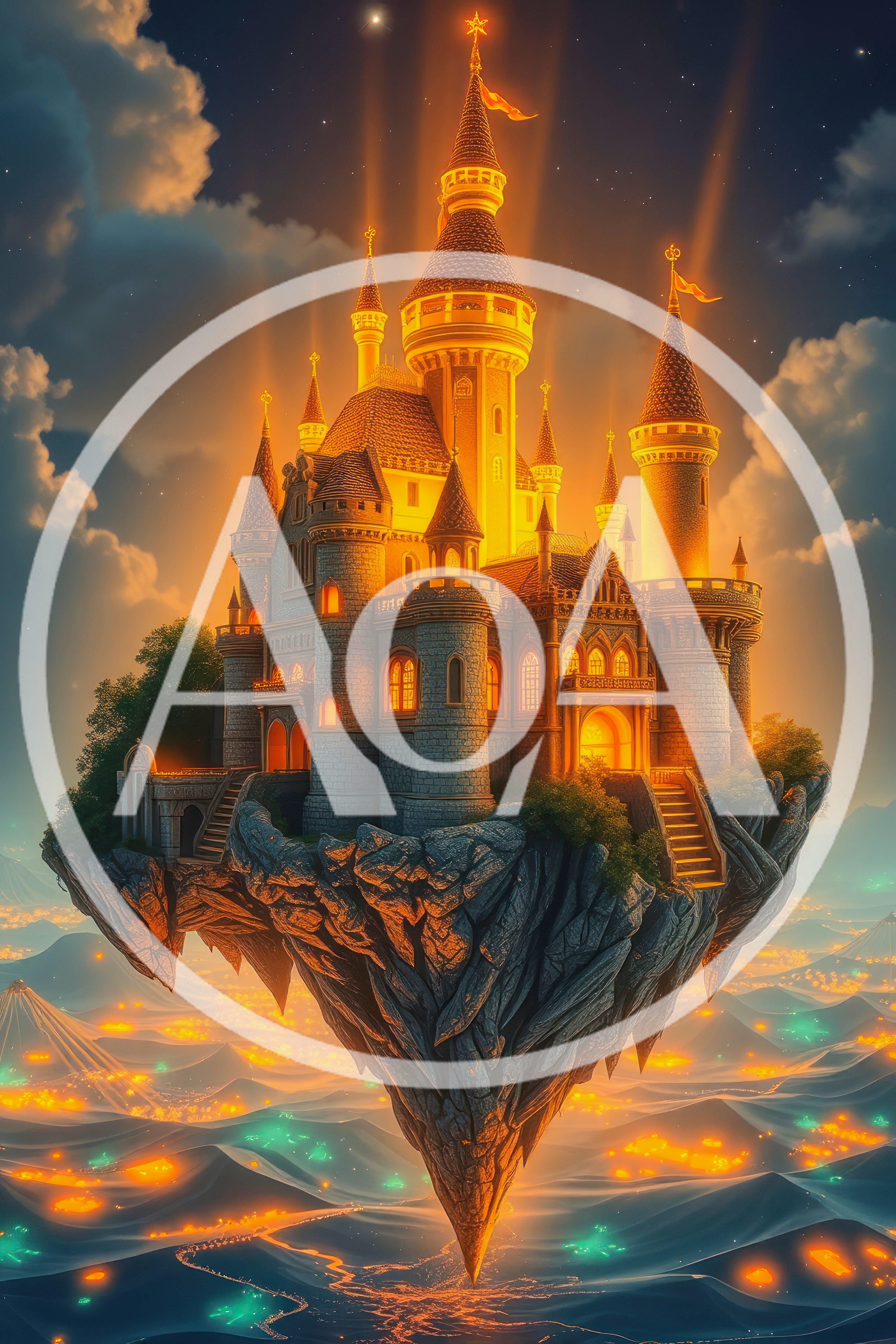 Floating Fantasy Castle Above A Glowing Landscape