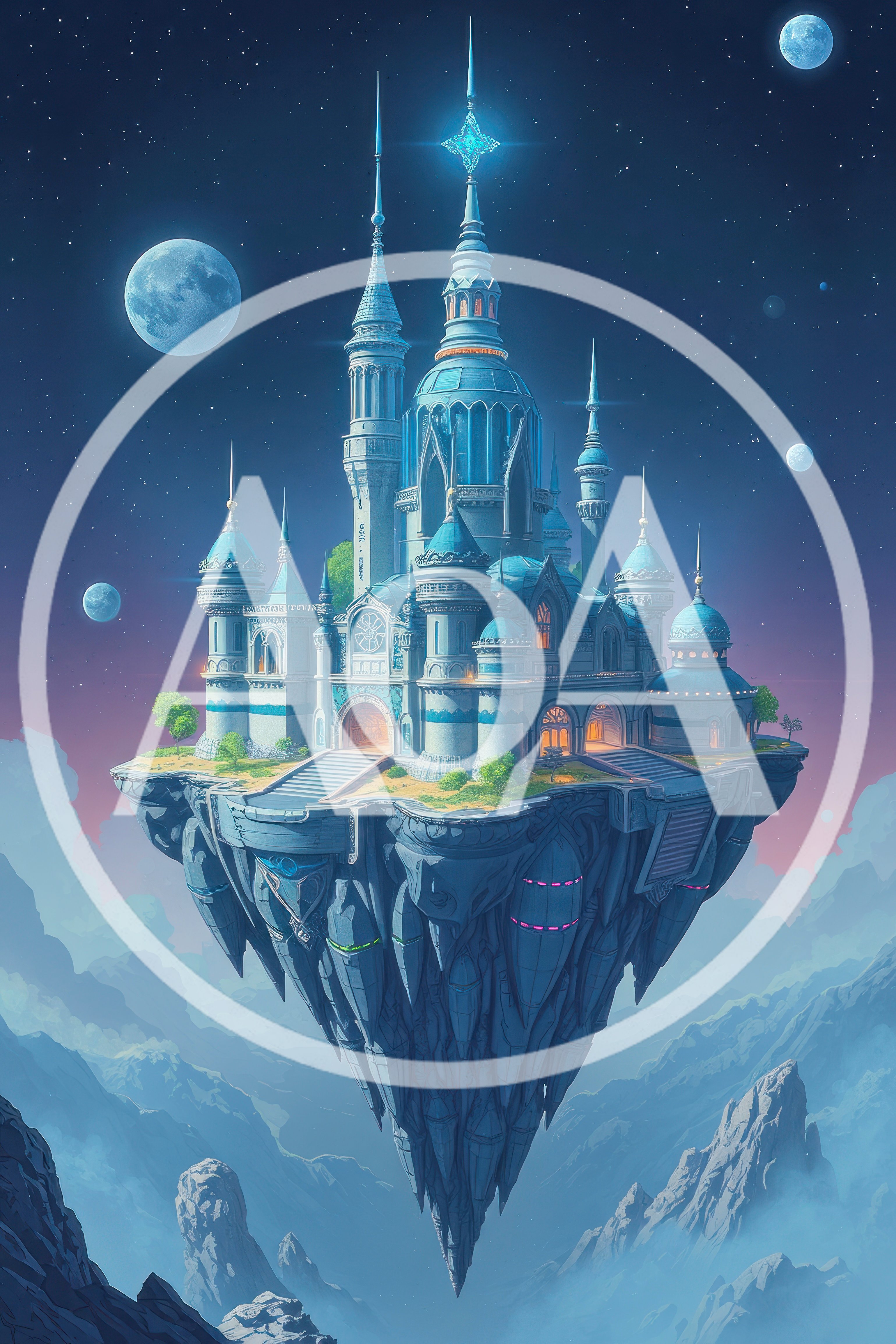 Fantasy Floating Castle Above Mountain Landscape