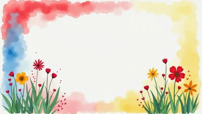 Watercolor Floral Border With Red And Yellow Flowers