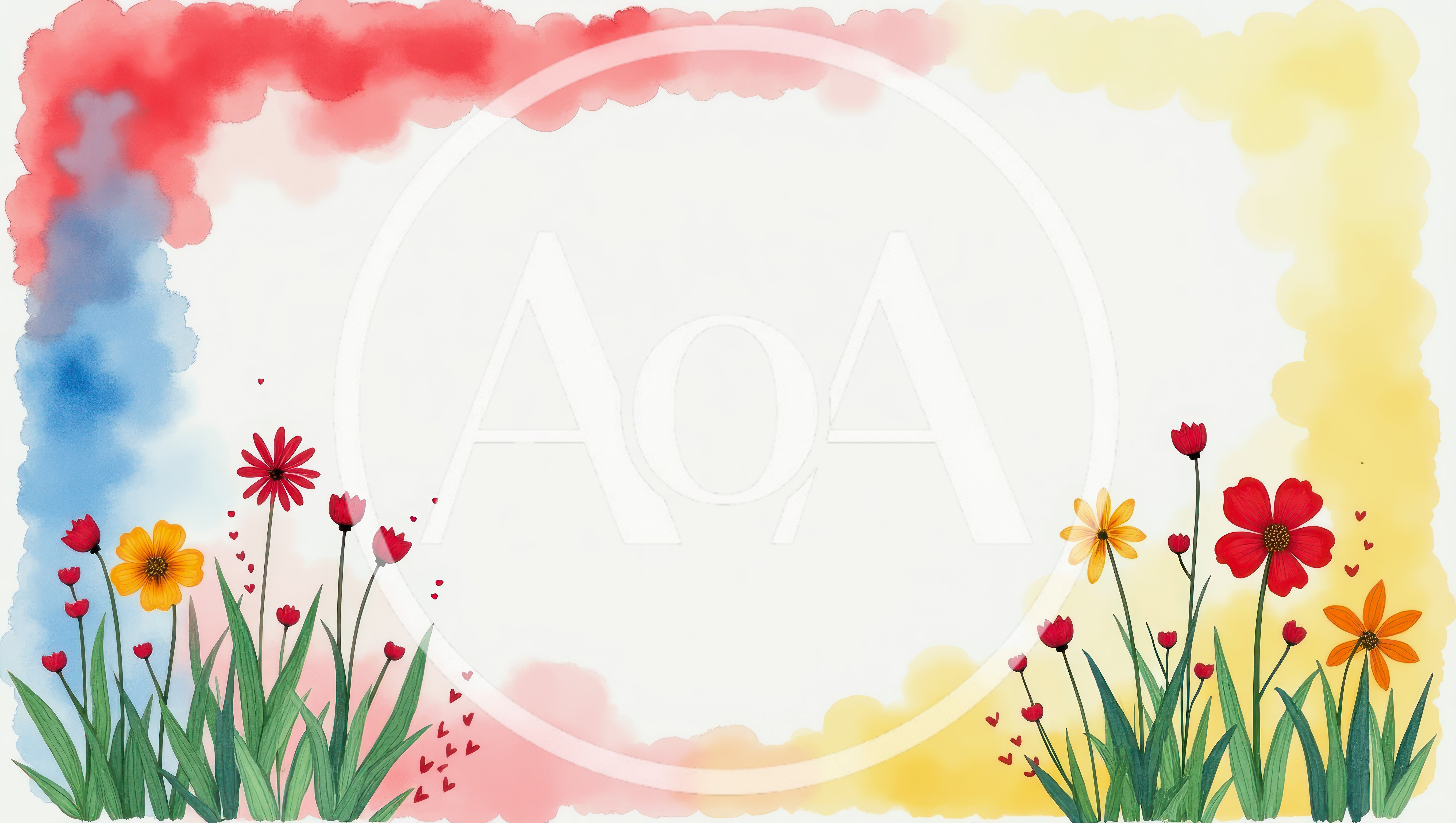 Watercolor Floral Border With Red And Yellow Flowers