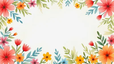 Watercolor Floral Frame With Vibrant Spring Flowers