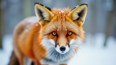 Close Up Portrait Of A Red Fox In Winter