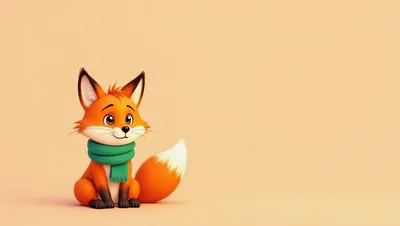 Cute Cartoon Fox Wearing A Green Scarf