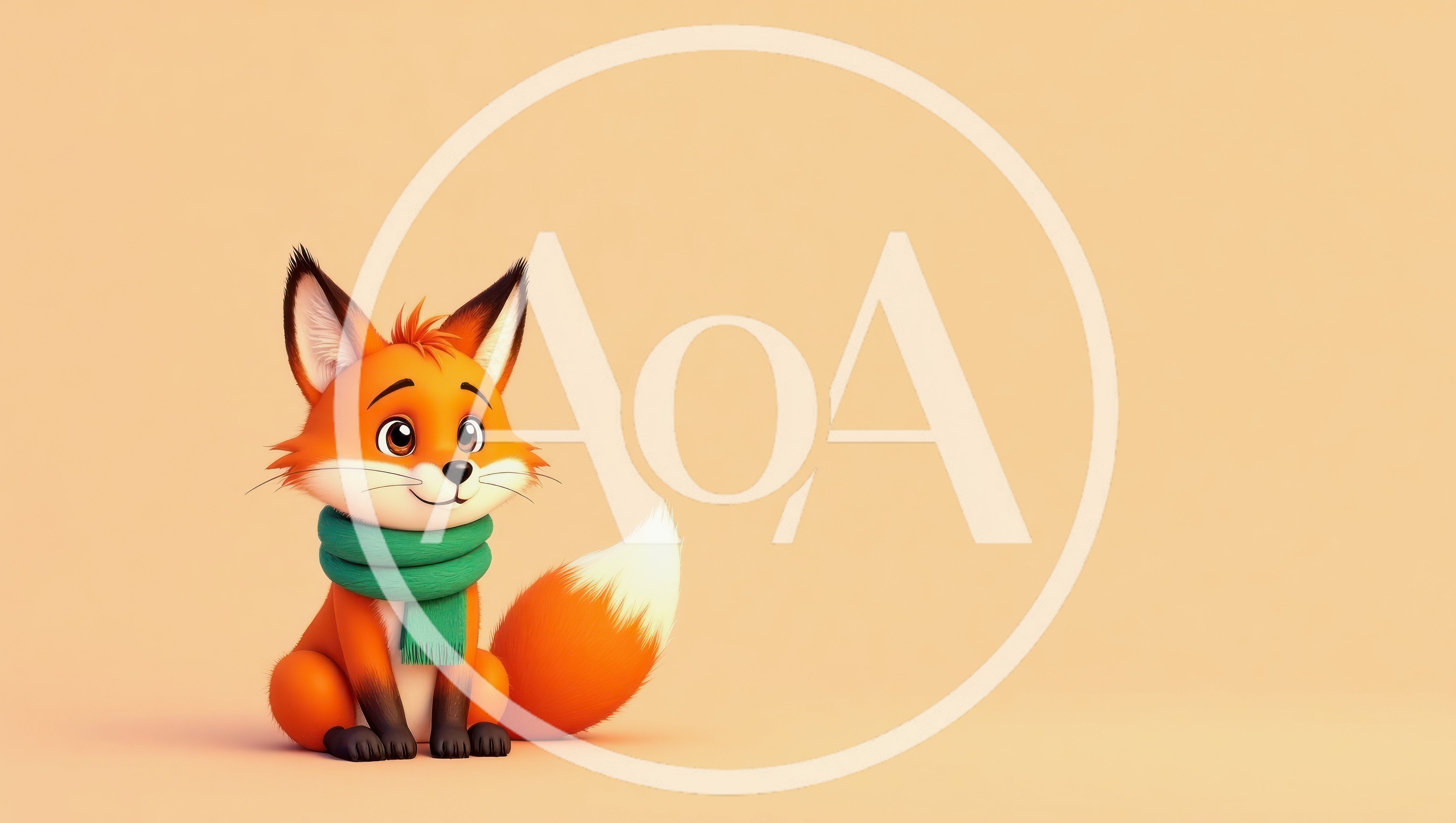 Cute Cartoon Fox Wearing A Green Scarf